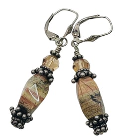 Jasper Sterling Dangle Hinge Back Earrings 8.11 G