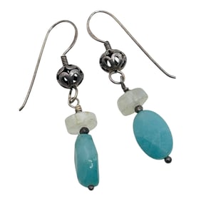 Blue Gem Sterling Dangle Earrings 3.44 G