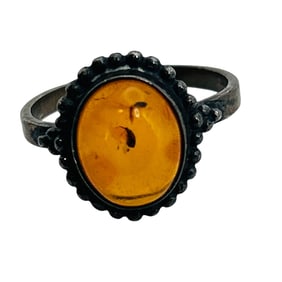 Amber Sterling Ring Size 5.5, 2.19 G