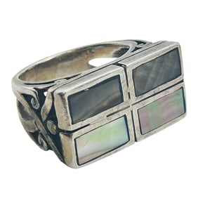 Abalone Sterling Rectangle Statement Ring Size 7, 10.9 G