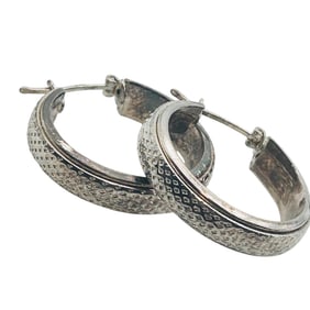 Italy Basket Weave Sterling Hinge Hoops 8.6 G