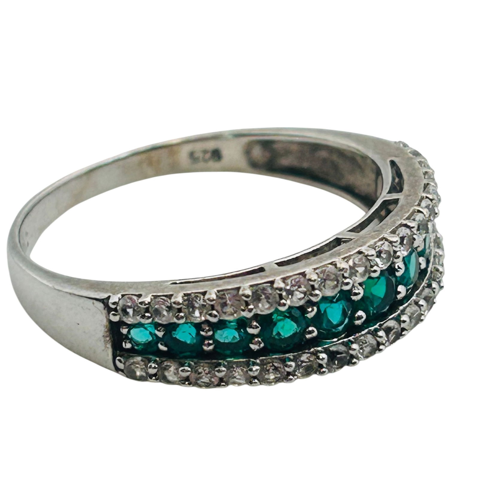Emerald Topaz Sterling Channel Band Size 10, 2.64 G: Emerald Topaz Sterling channel band size 10 2.64 g