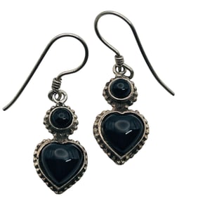 FAS ONYX Sterling Heart Dangle Earring 6.22 G