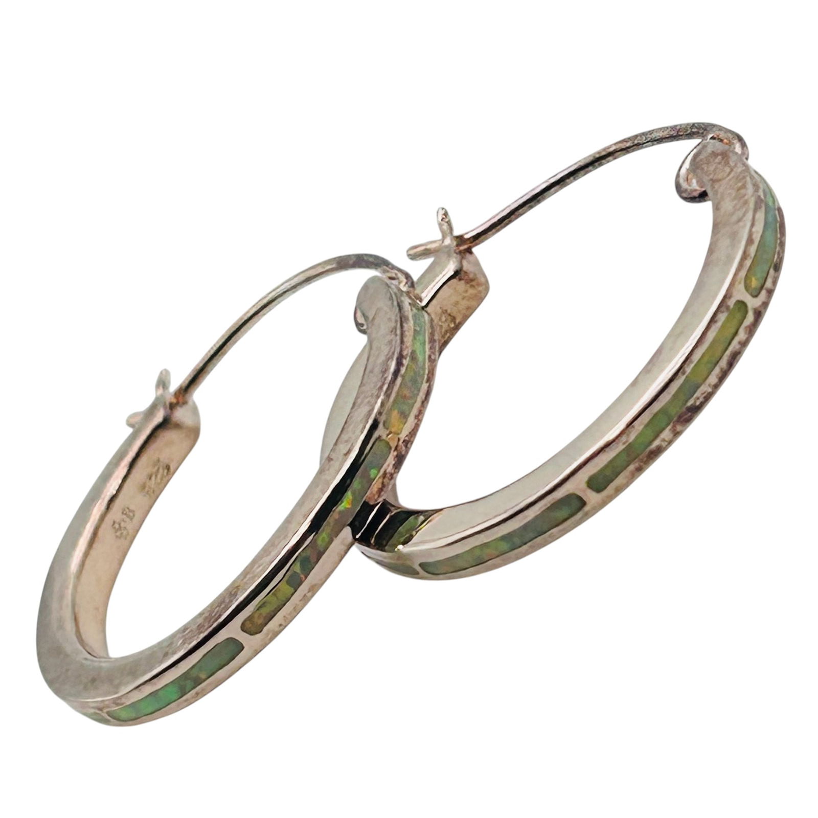 Opal Sterling Hinge Hoop Earrings 6.3 G: Opal sterling hinge hoop earrings 6.3 g