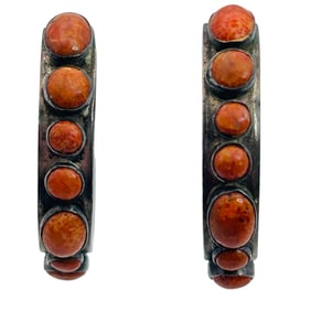 Southwest DTR Coral Half Hoop Pushback Earrings 6.84 G