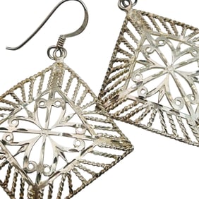 Sterling Filigree Rectangle Earring 6.65 G