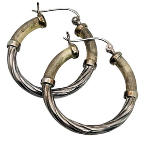 Sterling Ribbed Hinge Hoop Earrings 8.02 G