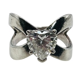 DQ Cubic Zirconia Sterling Heart Shaped Ring Size 5, 4.66 G