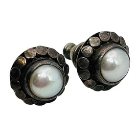 Pearl Flower Sterling Stud Earrings, 3.98g