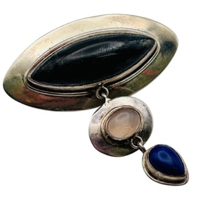 SAJEN Sterling Quartz Lapis Lazuli Onyx Gemstone Pendant Brooch 13.35 G