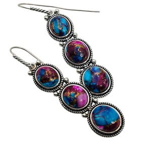 BBJ Pink Dahlia Turquoise triple stone Sterling Hook earrings 13.36 g