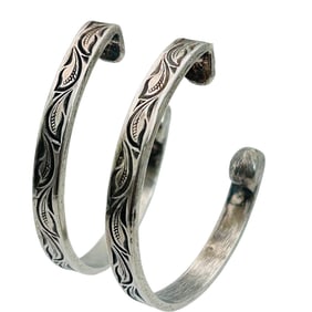 Sterling Large Etched Hoop Earrings 13.02 G