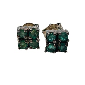 Emerald Sterling Square Stud Earrings 1.37g