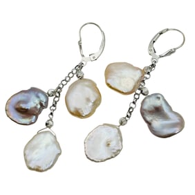 Mother Of Pearl, Sterling Hinge Dangle Earrings, 7.67 G