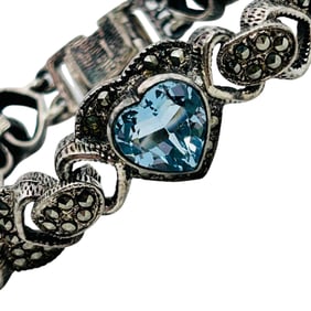 NF Topaz MARCASITE Sterling Linked Bracelet 30.31 G