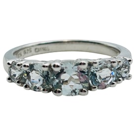 Aqua Sterling Five Stone Channel Band Size 7, 2.83 G