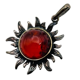 Amber Sterling Sun Pendant 2.89 G