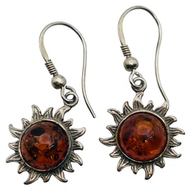 Amber Sterling Sun Dangle Earrings 3.97 G