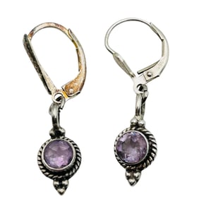 Amethyst Sterling Dangle Hinge Earrings 3.09 G