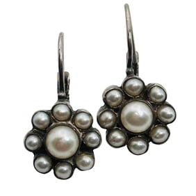 MWSN Pearl, Sterling Hook Earrings 3.61 G