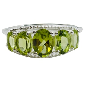 Peridot Sterling Five Stone Ring Size 8, 2.92 G