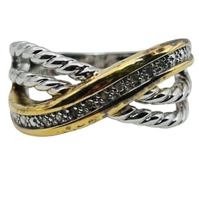 Diamond Sterling Crisscross Band Ring Size 7, 5.91 G