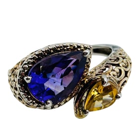 STS Amethyst And Citrine Sterling Bypass Ring Size 8, 5.37 G