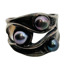 Israel,  Three Pearl, Sterling Ring Size 7, 6.67 G