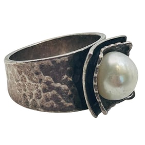 SILPADA Pearl Sterling Wide Band Ring Size 8, 9.9 G