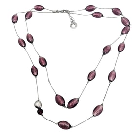 Italy Murina  Antica, Sterling Purple Bead Necklace 35 G