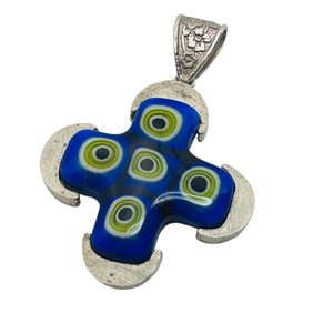 Vintage Sterling Murano Glass Cross Pendant 8.65 G