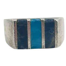 Taxco Mexico Inlaid Turquoise Sterling Ring Size 13, 13.58 G