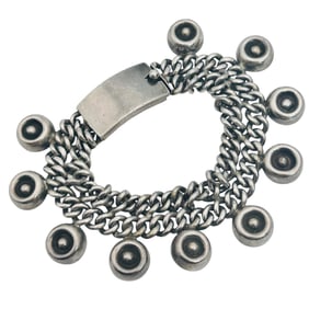 TAXCO Sterling Curb Chain Dangle Circle Bracelet 66 G
