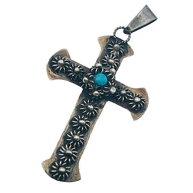Mexico, PCR Sterling Flower Cross Pendant 3.12 G