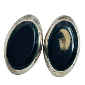 Mexico Sterling Black Stone Oval Earrings 14.7g