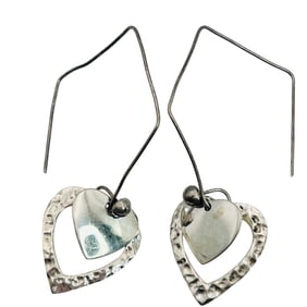 TAXCO TV-124 Mexico, Sterling Thread Heart Hammered Cut Out Earrings 7.89 G