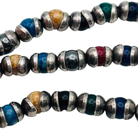 Vintage Mexico, Sterling Rainbow Bead Heart Toggle Bracelet 16.53 G