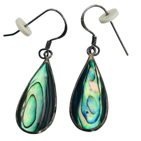 Abalone Sterling Teardrop Dangle Earrings 3.9 G