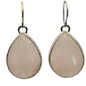 Rose Quartz Sterling Oval Drop Earrings 6.01 G