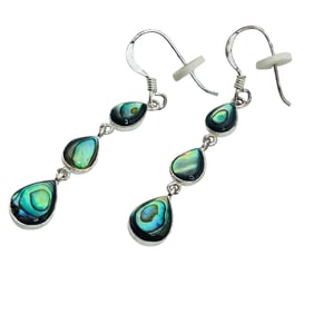 Abalone Sterling Graduated Dangle Earrings 3.04 G