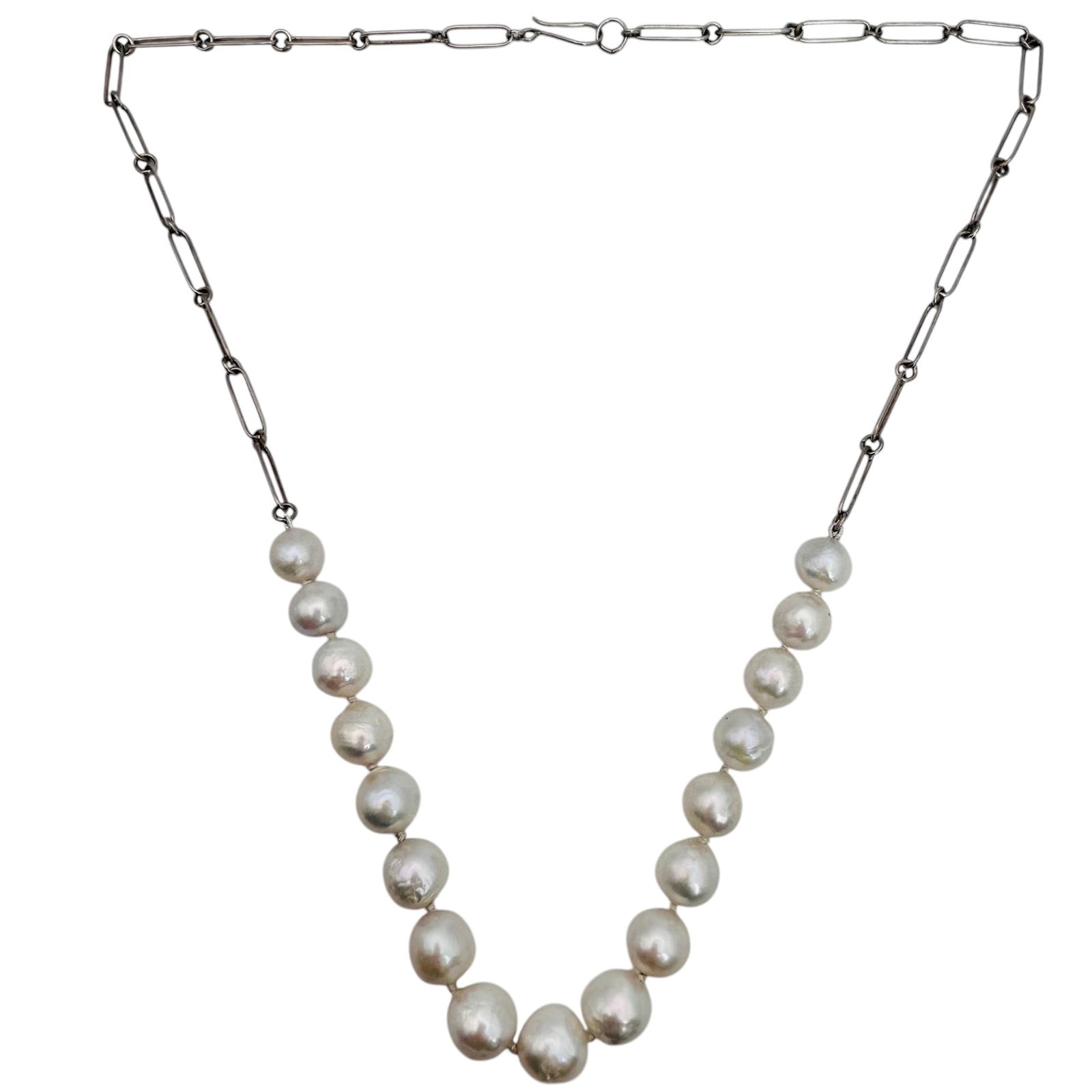 Baroque Pearl And Sterling Paper Clip Chain Necklace 43.9 G (1 of 7)