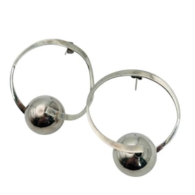 TAXCO TV-51 Mexico Large Sterling Ball Hoop Earrings 19.77 G
