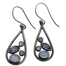 Amethyst And Moonstone Sterling Teardrop Earring 6.13 G