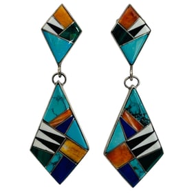C. Yazzie Navajo. Vee Kee Sterling Inlaid Gem Earrings 13.6 G.