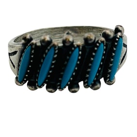 Bell Trading Post Sterling Needlepoint Turquoise Ring Size 6, 2.91 G.