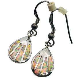 Navajo Signed AK Opal STERLING DANGLE EARRINGS 4.51 G