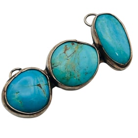 Navajo Sterling Three Stone Turquoise Pendant 9.61 G.