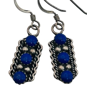 Navajo, Lapis Lazuli Sterling Hook Back Earrings 3.12 G.