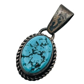 Navajo Signed H Turquoise Sterling Pendant 2.95 G