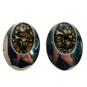 Nancy Haloo NH Zuni Sterling Leopard Jasper Earrings 8.2 G
